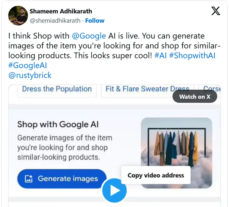 utente su twitter entusiasta per google shopping, 24/05/2024