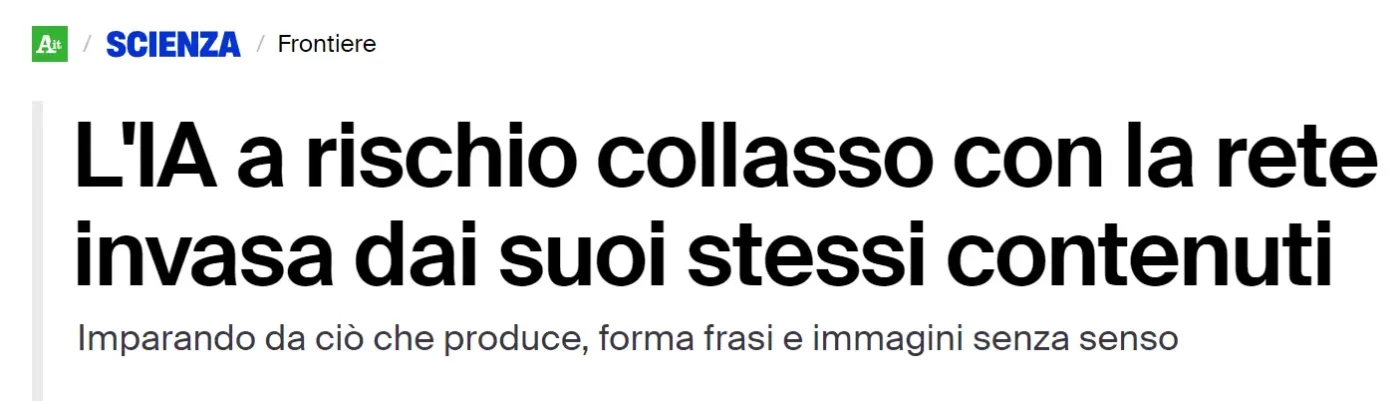 articolo di ansa sul data poisoning e rischio di collasso della rete