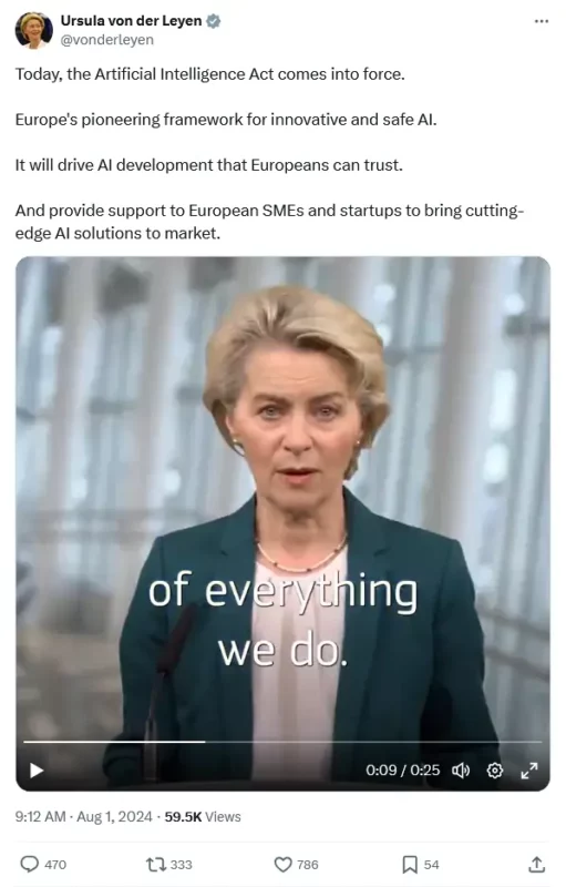 Von der Leyen fonte X annuncia legge europea agosto 2024 contro deepfake 