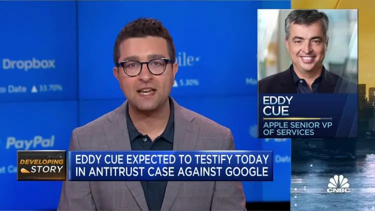 screenshot video CNBC su deposizione eddy Cue apple google