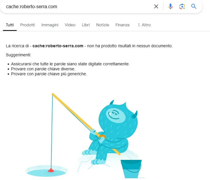 esempio della scomparsa della cache su google