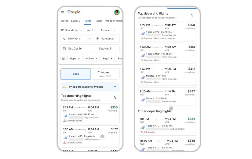 esempio Google Flights