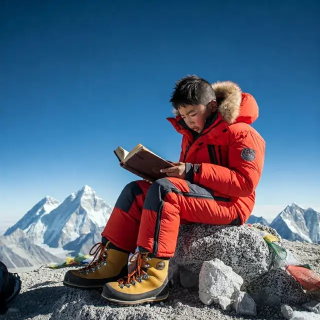 Immagine generata da Imagen 3 IA ragazzo che legge un libro sull'Everest