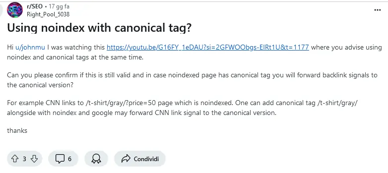 post reddit settembre 2024 su canonical tags