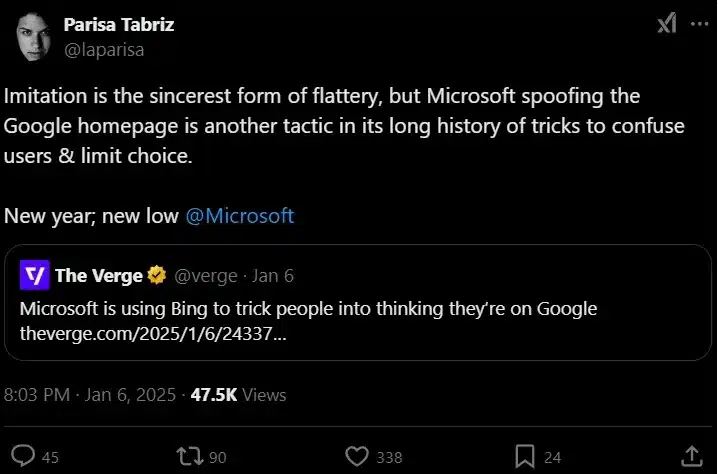 Parisa Tabriz di Google contro Microsoft e Bing X 6 gennaio 2025