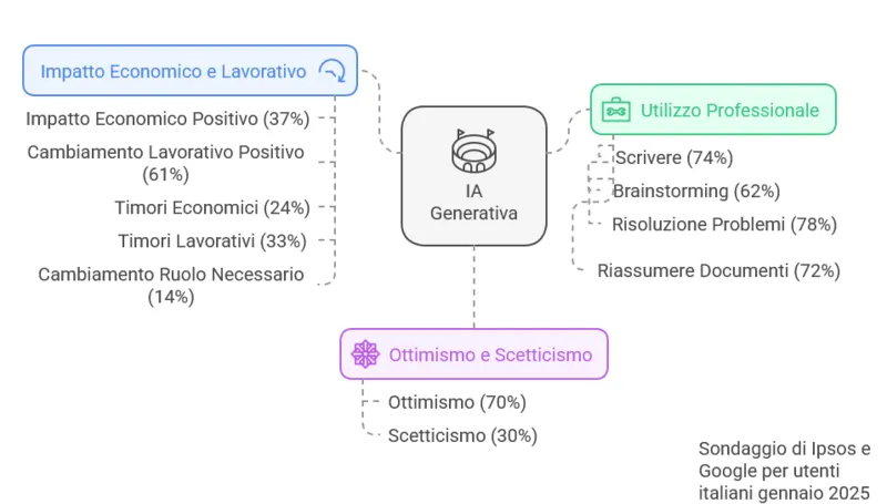 grafico su sondaggio Ipsos e Google su italiani e IA creato con Napkin