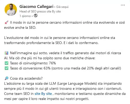 Giacomo Callegari su LinkedIn 4 febbraio 2025