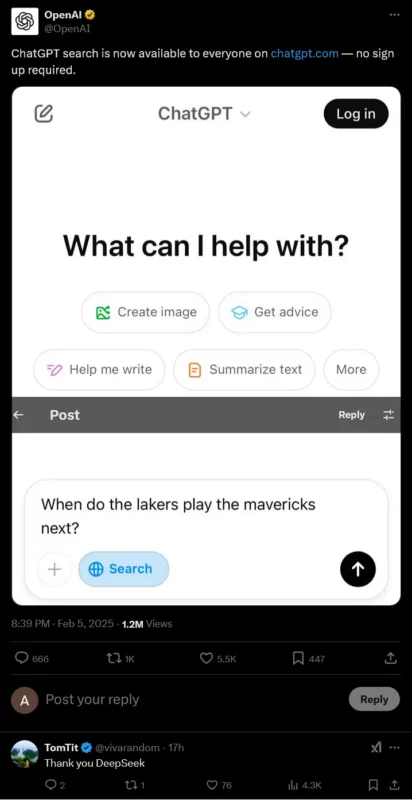 OpenAI su X annuncia deep research disponibile per tutti 5 febbraio 2025
