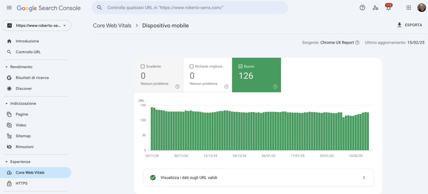 screenshoot dei core web vitals in google search console